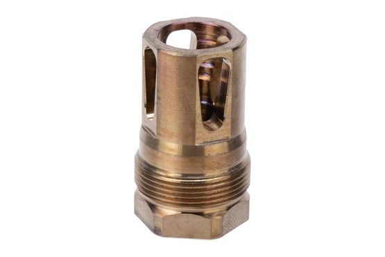 Compact 5/8x24 flash hider and suppressor mount.